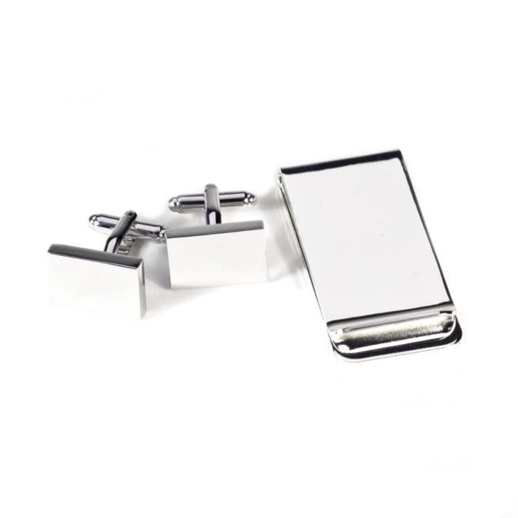 Silver Plated Rectangular Design Cufflinks & Money Clip Set