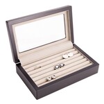 Matte Black Wood Cufflink Box with Glass Top and Velour Lining