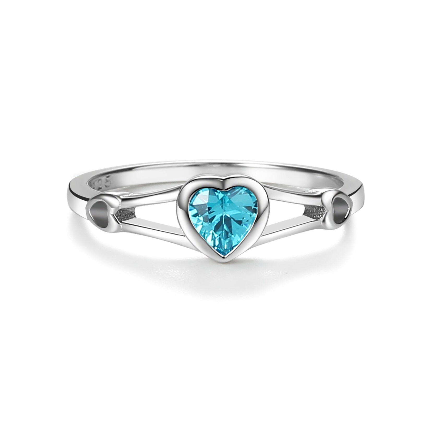 Sterling Silver Heart Birthstone Ring - March