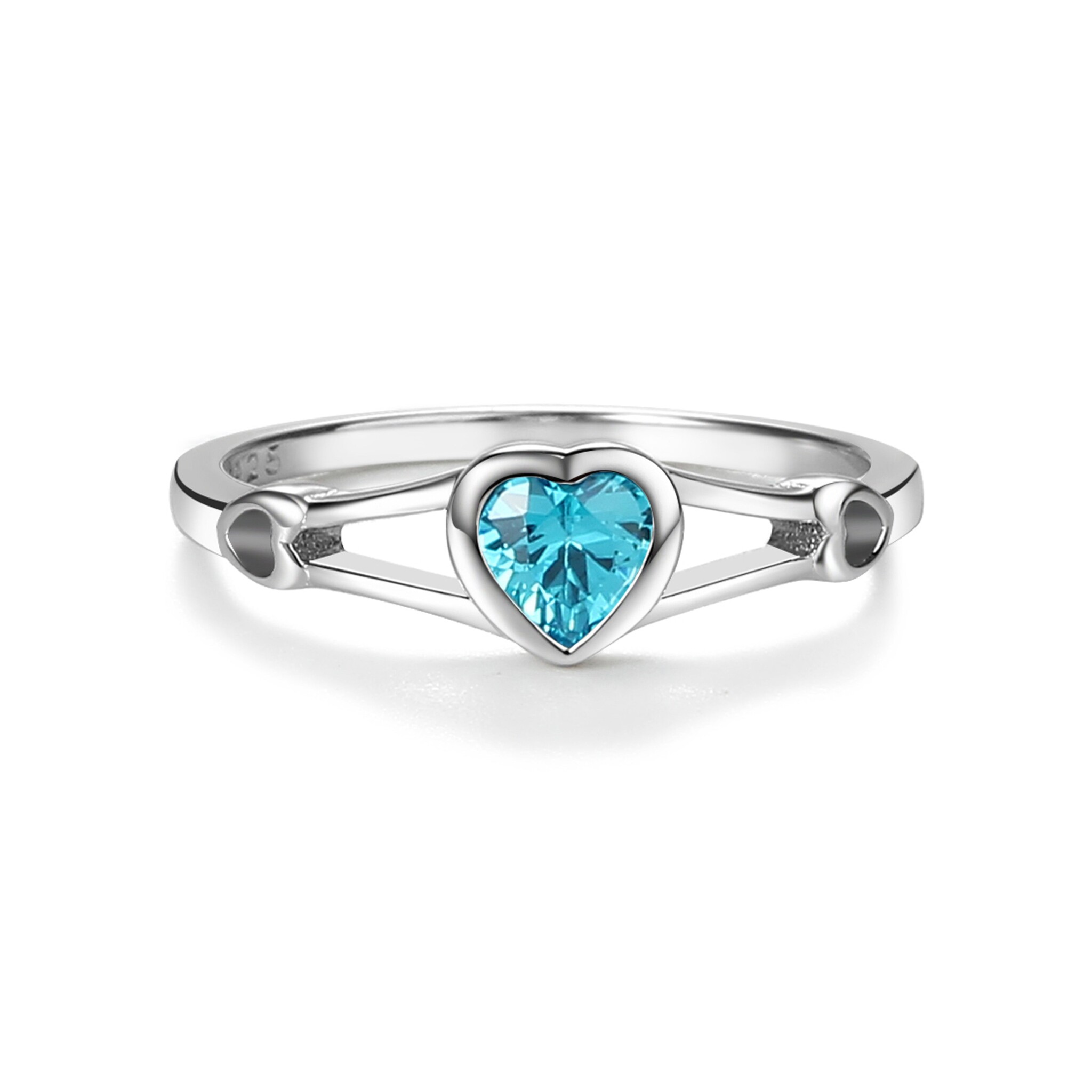 Sterling Silver Heart Birthstone Ring - March