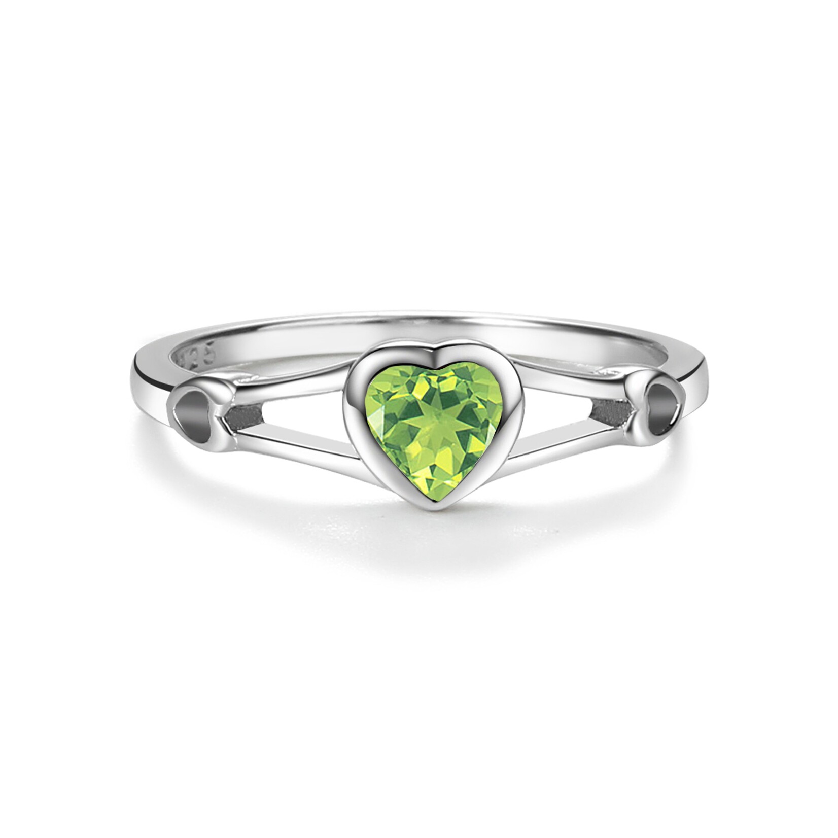 Sterling Silver Heart Birthstone Ring - August