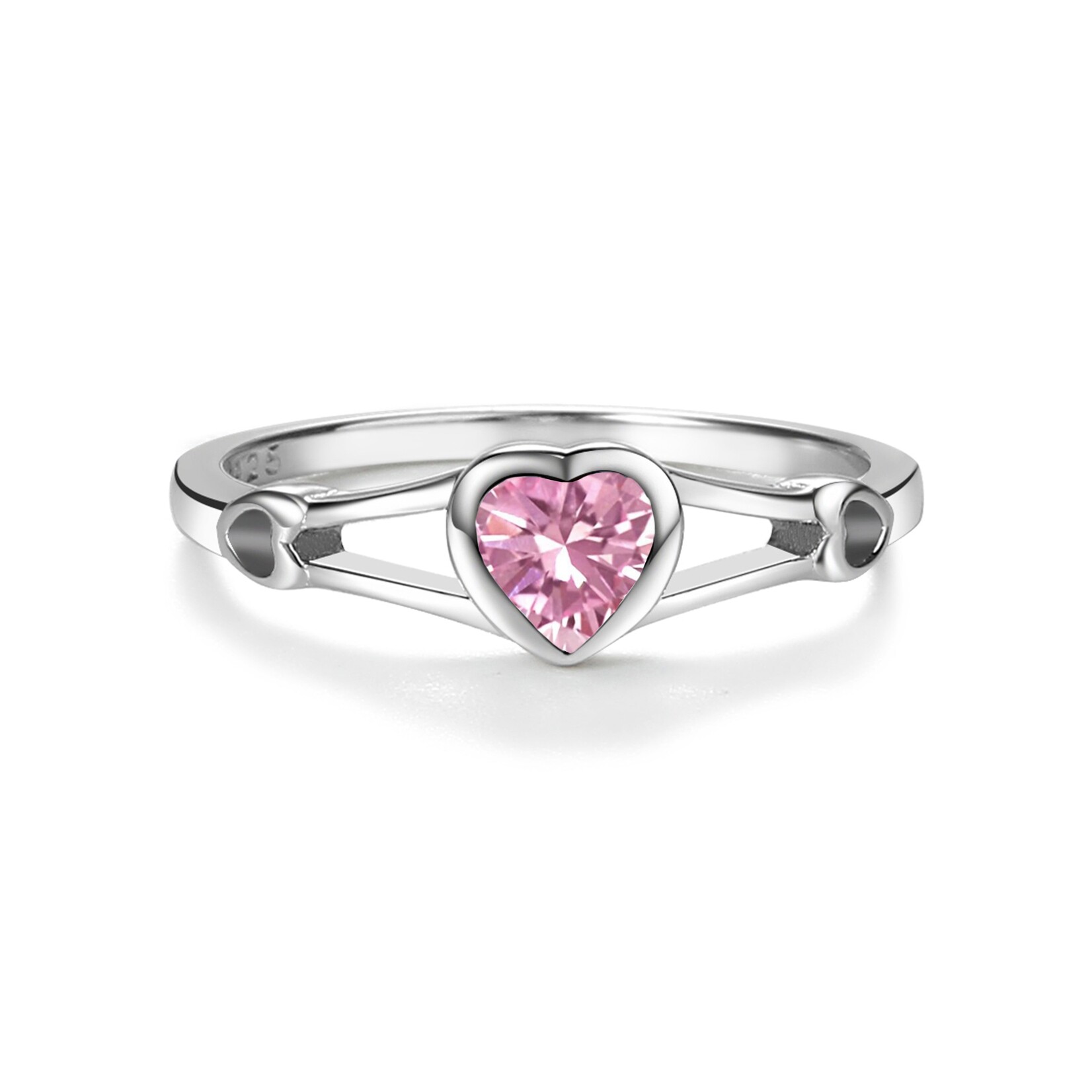 Sterling Silver Heart Birthstone Ring - October