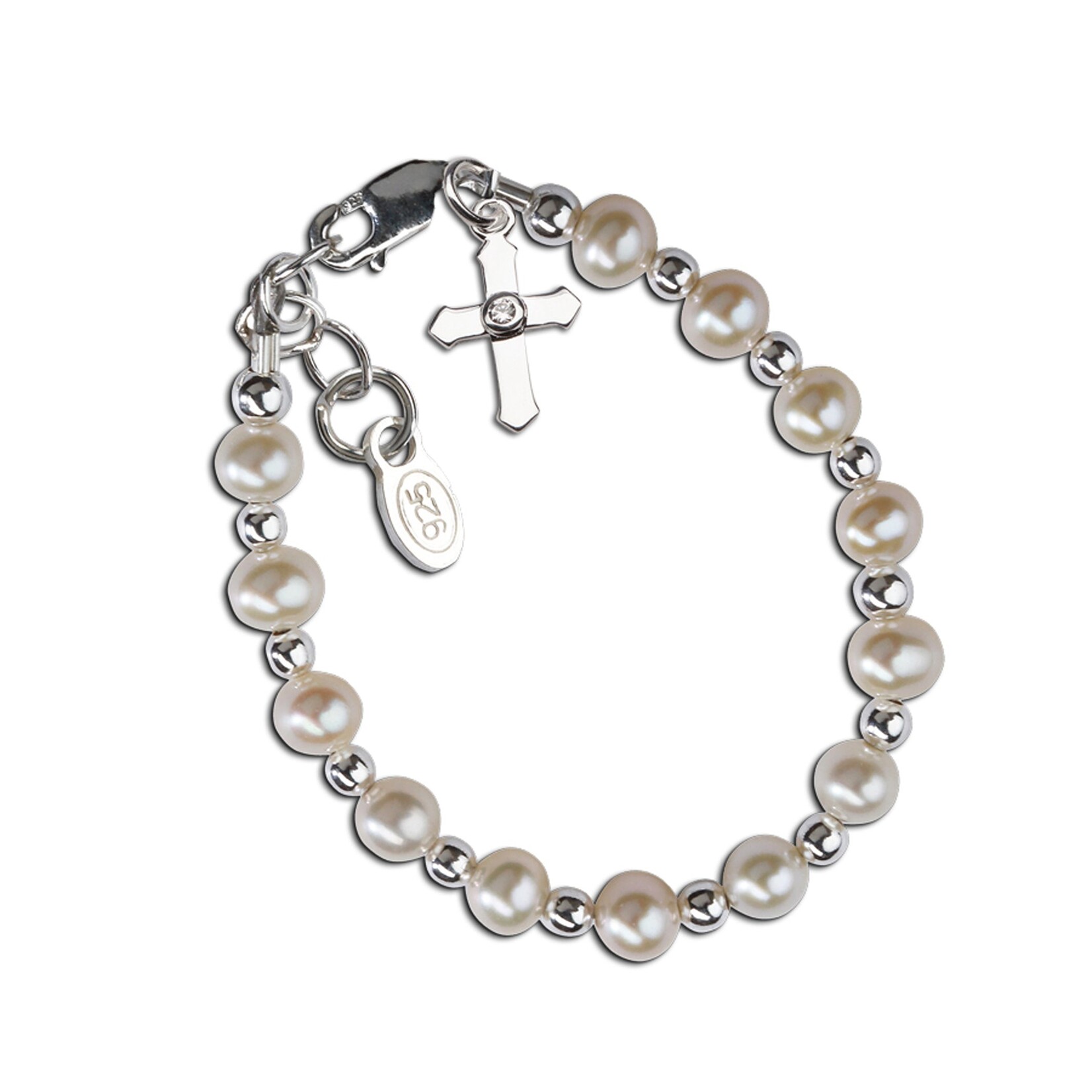 Kaitlyn - Children's Sterling Silver Pearl Cross Bracelet
