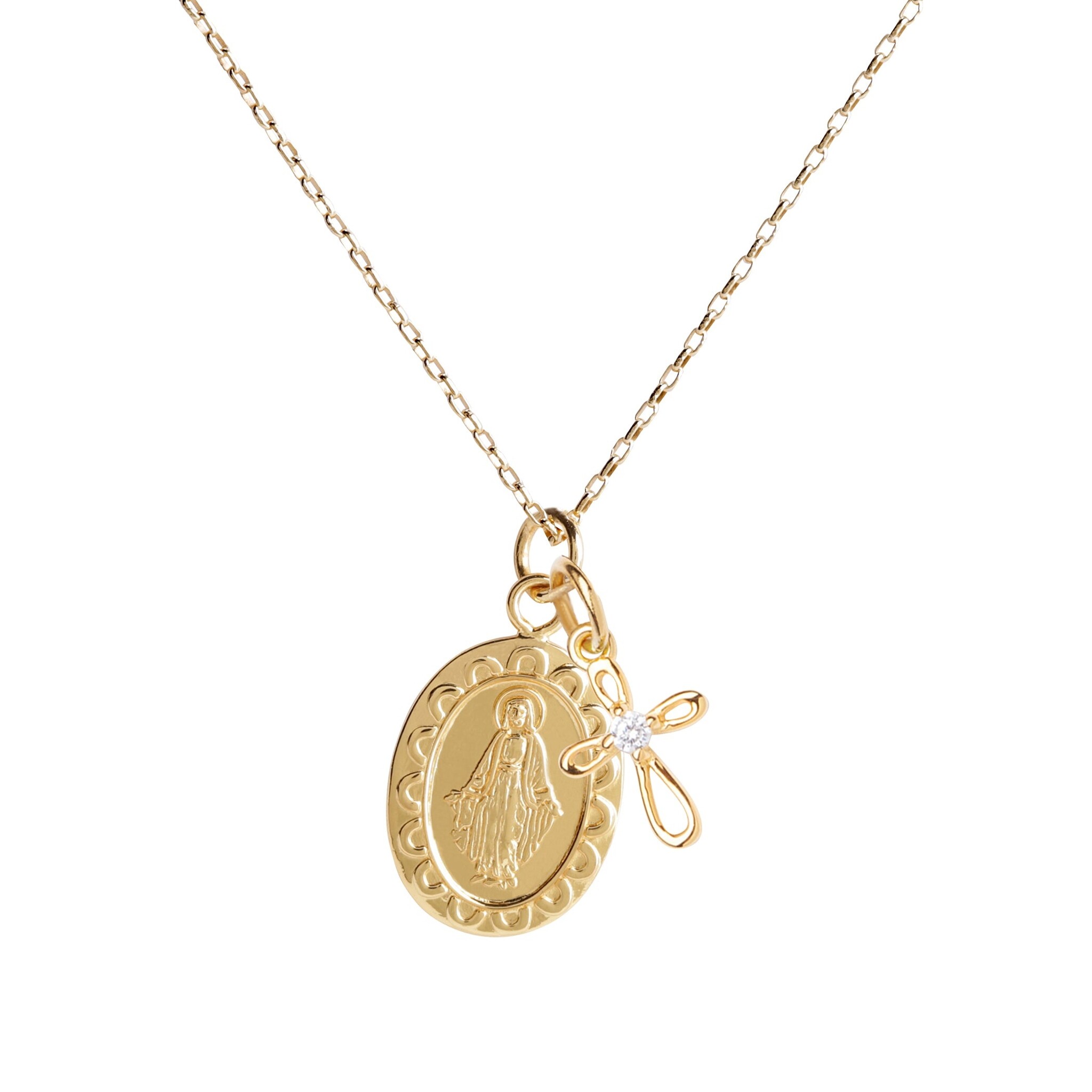 Gold-Plated Miraculous Medal with Cross Necklace