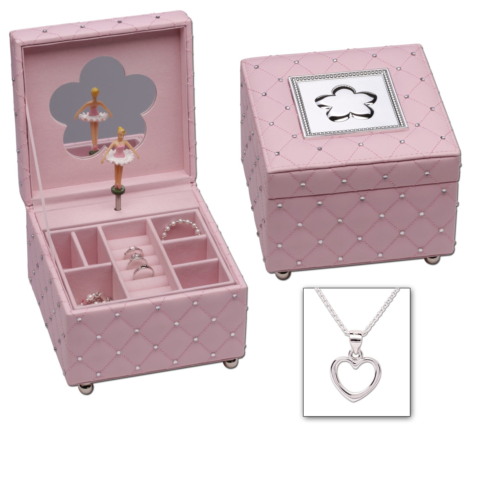 Pink Ballerina Musical Jewelry Box with Heart Necklace