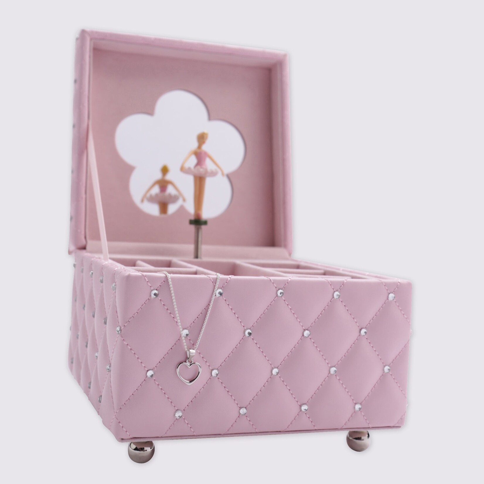 Pink Ballerina Musical Jewelry Box with Heart Necklace