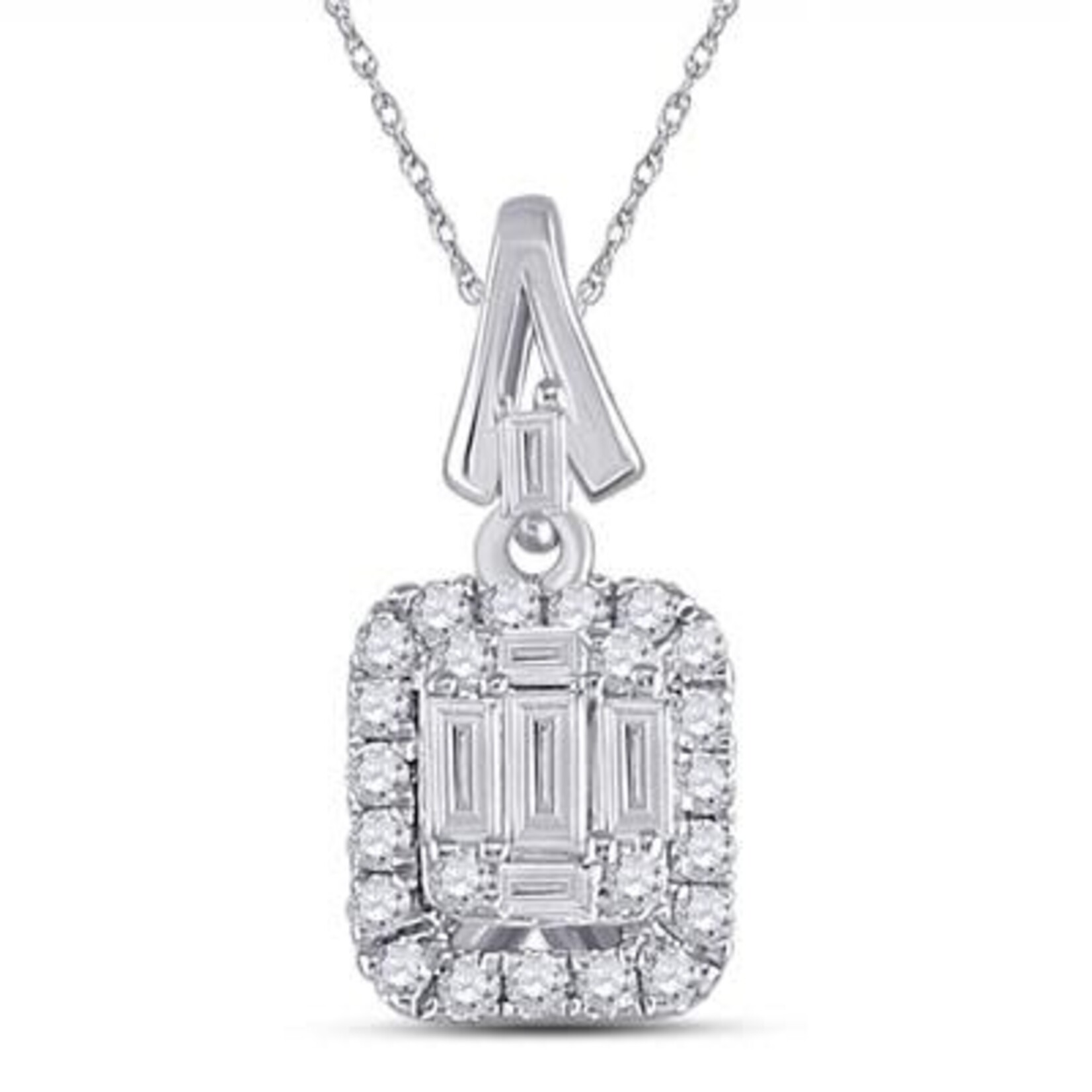 14k White Gold Baguette Diamond Cluster Pendant - 0.25ctw