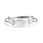 Kids Bangle (Adjustable) - Sterling Silver Oval Bangle Bracelet with Hearts