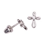 Sterling Silver Baptism Open Infinity Cross Earrings