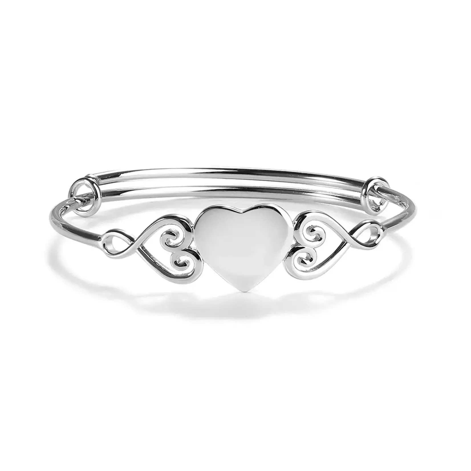 Adjustable Sterling Silver Heart Bangle Bracelet