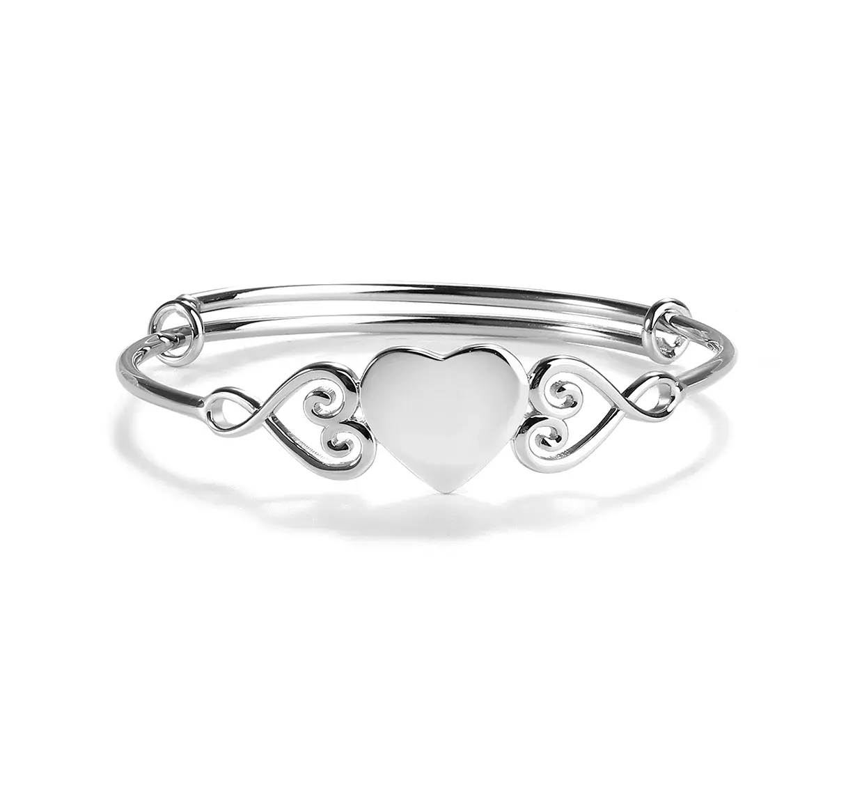 Adjustable Sterling Silver Heart Bangle Bracelet