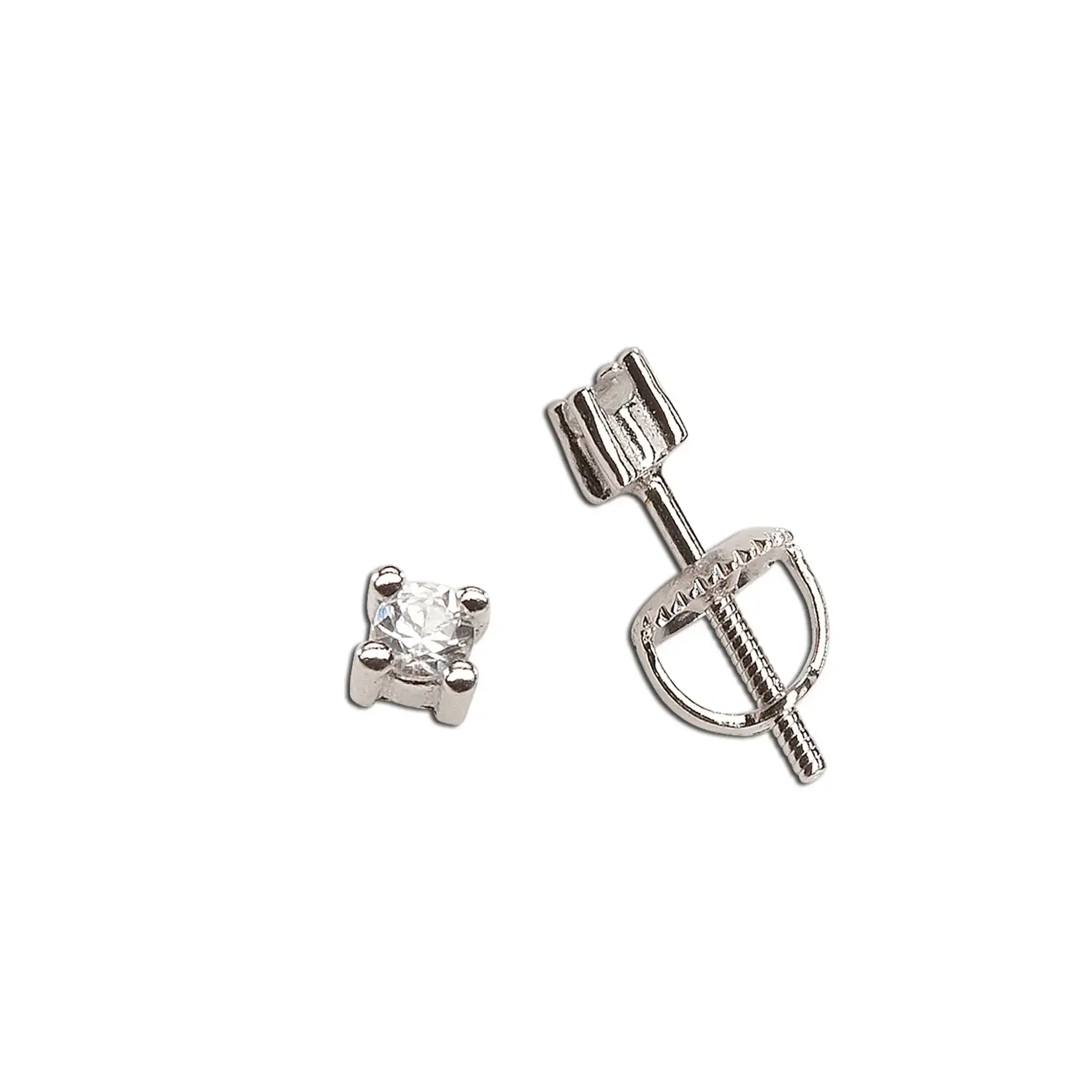 Sterling Silver Clear Stone Screw Back Earrings