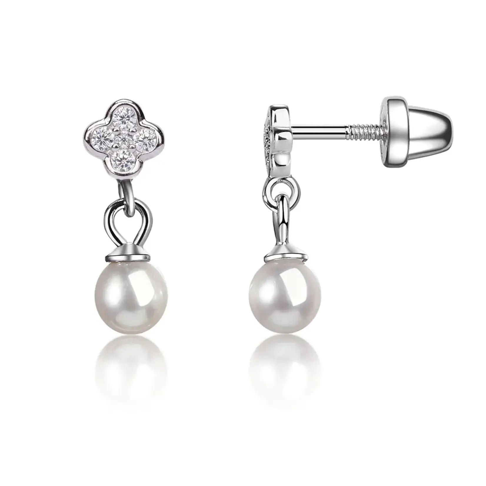 Sterling Silver Dangle Pearl Daisy Earring