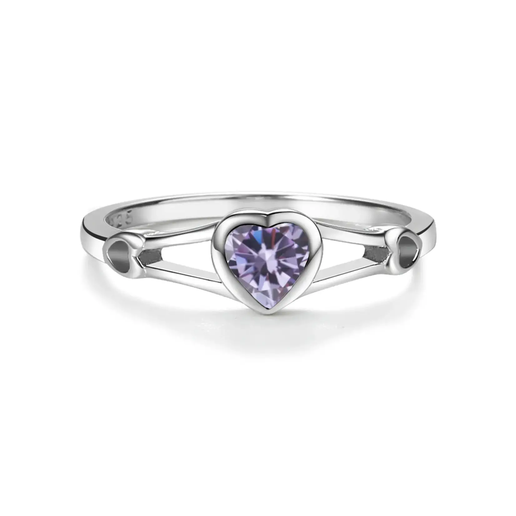 Sterling Silver Heart Birthstone Ring - June