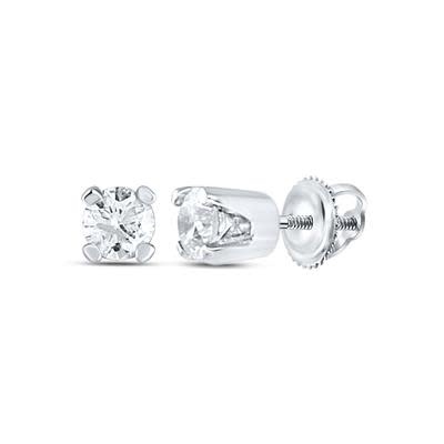14K White Gold Diamond Screw Back Earrings