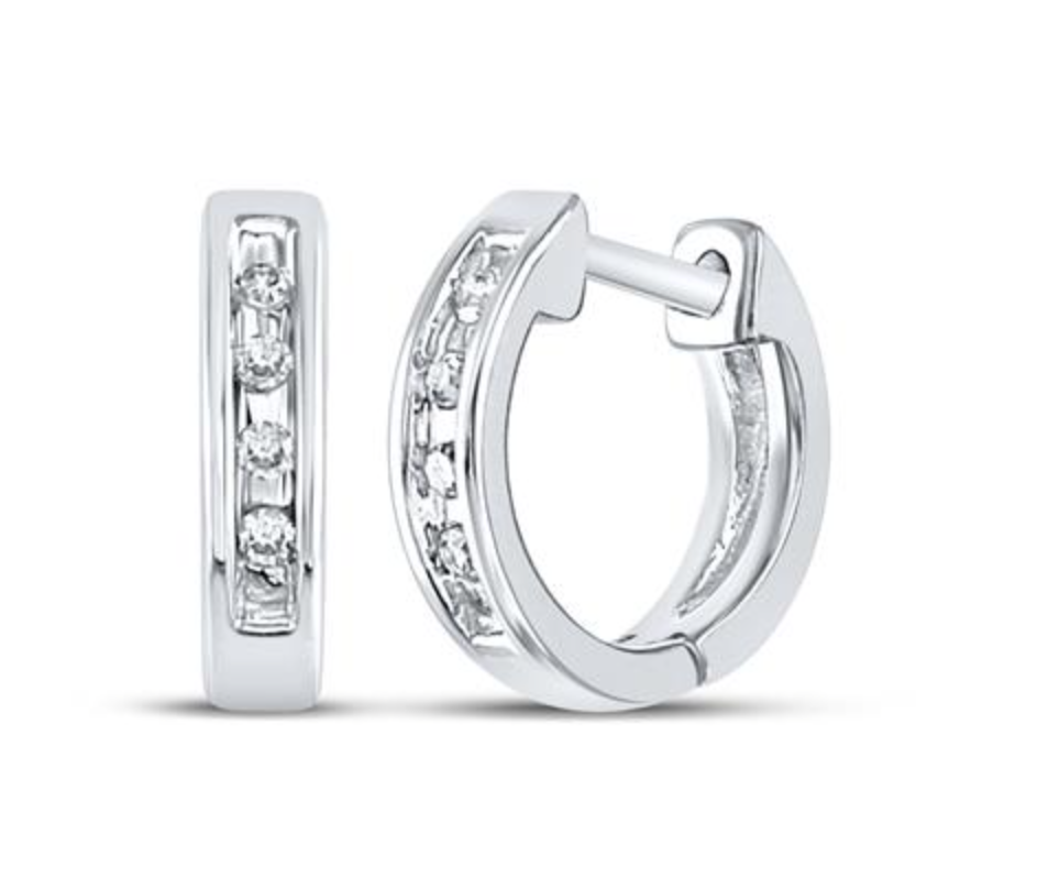 10K White Gold Diamond Huggie Earrings