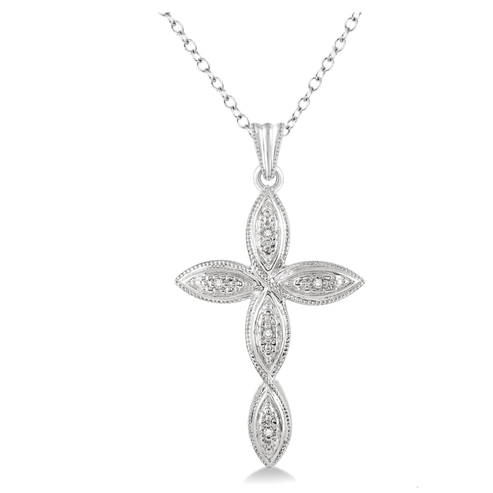 .02ctw Round Cut Diamond Infinity Cross Pendant in Sterling Silver with Chain