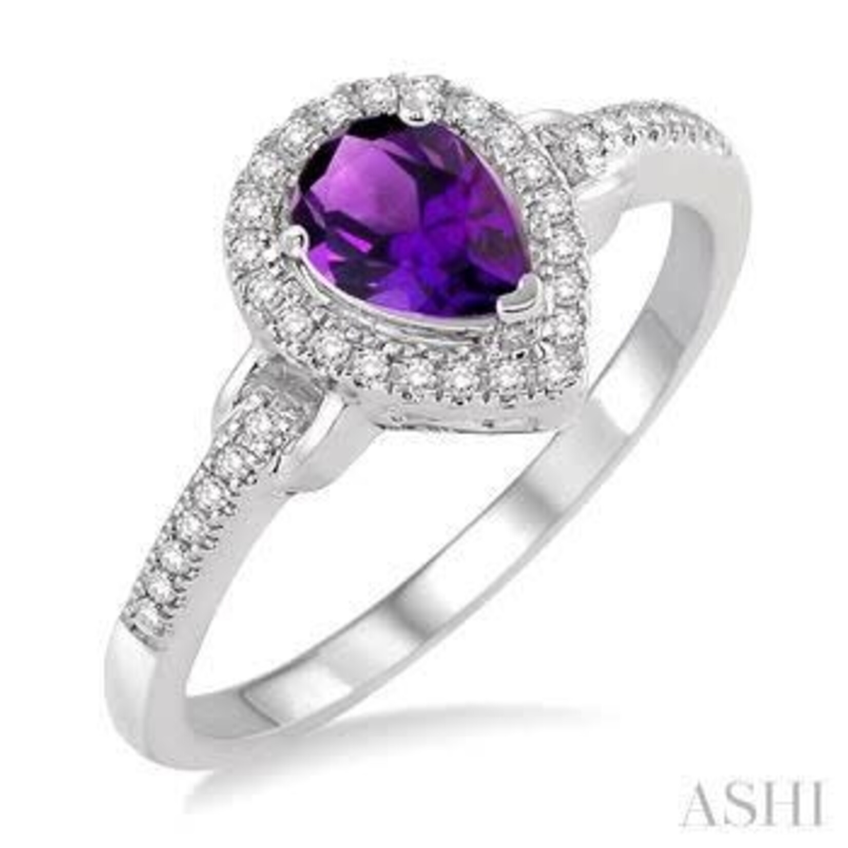 10k Pear Amethyst & Diamond Halo Ring