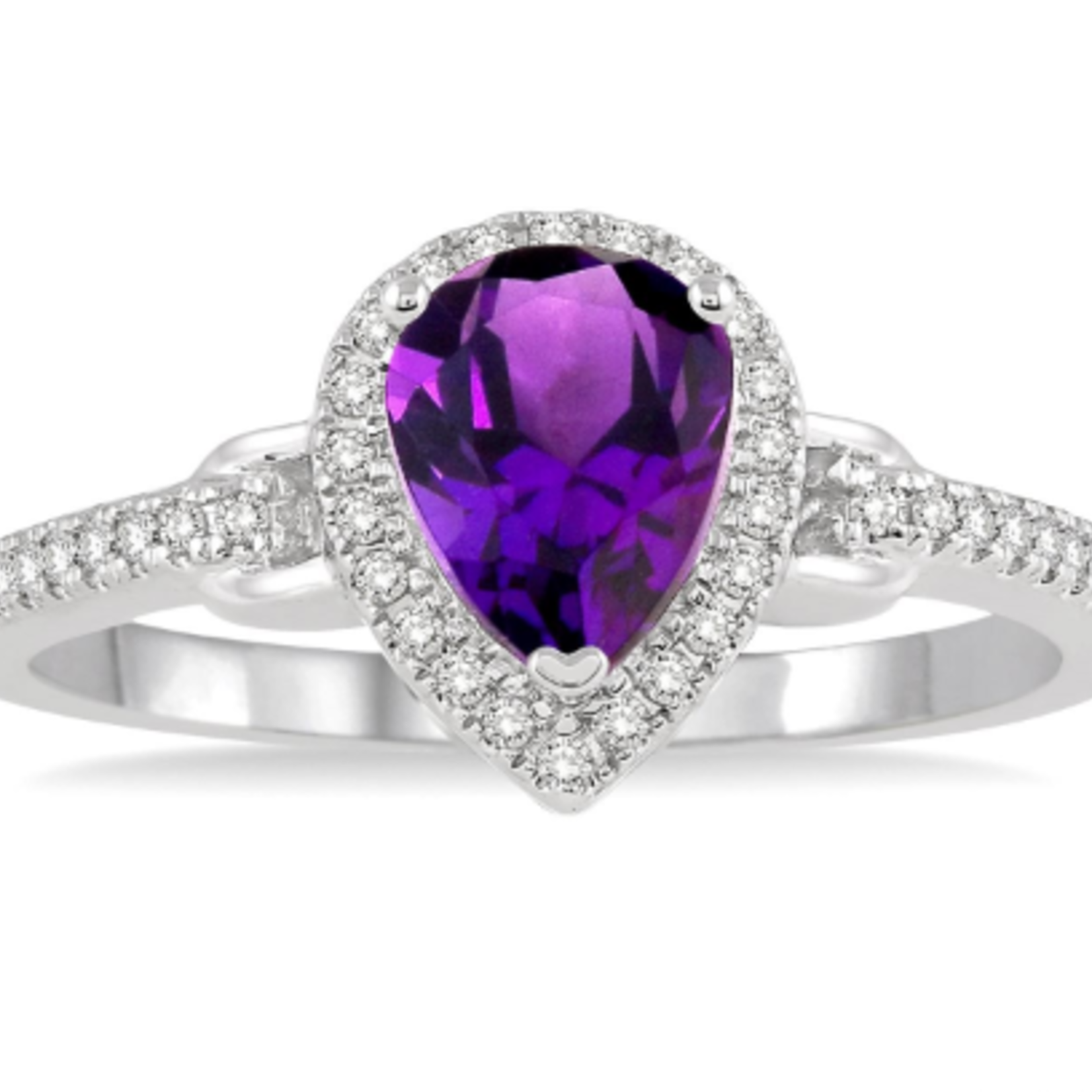 10k Pear Amethyst & Diamond Halo Ring