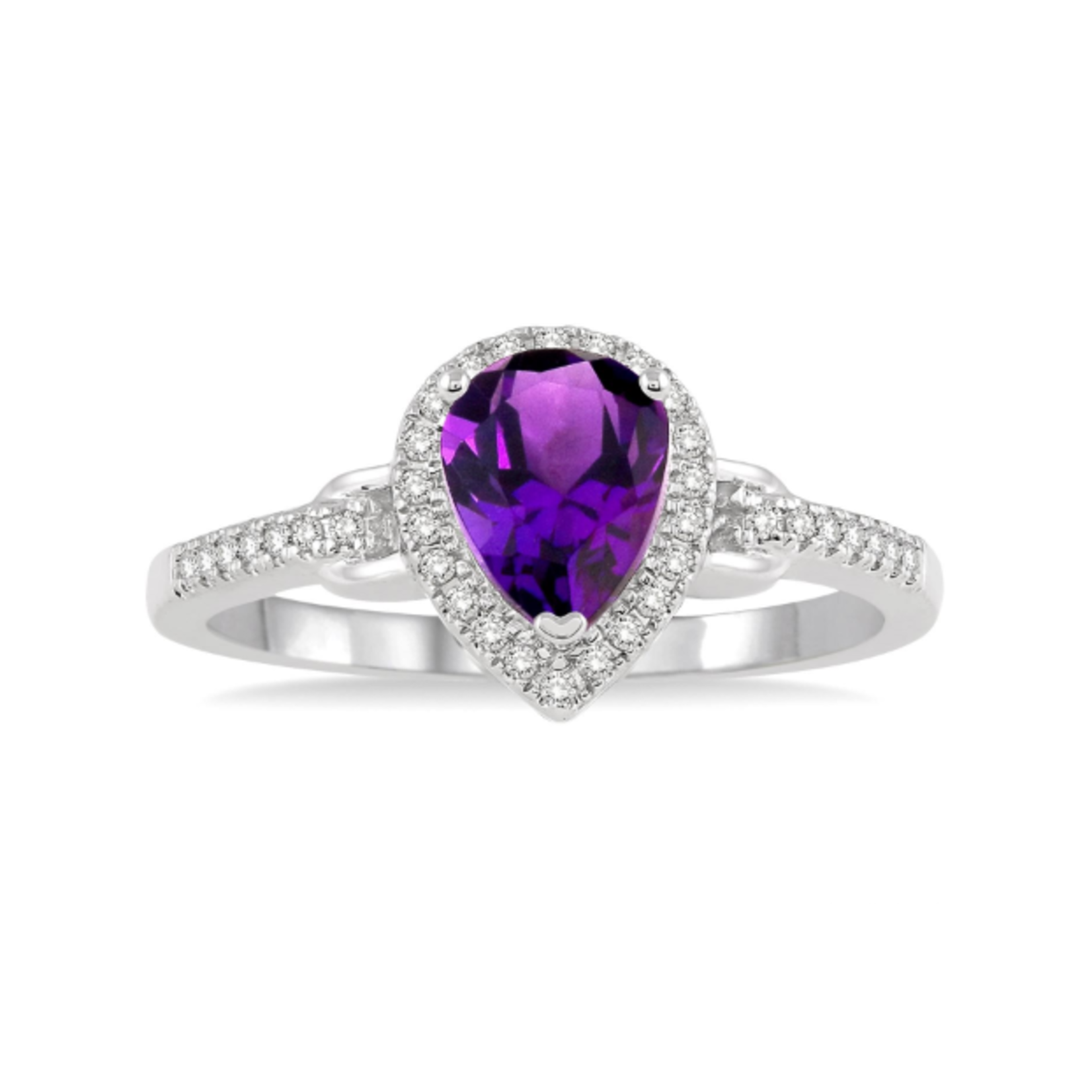 10k Pear Amethyst & Diamond Halo Ring