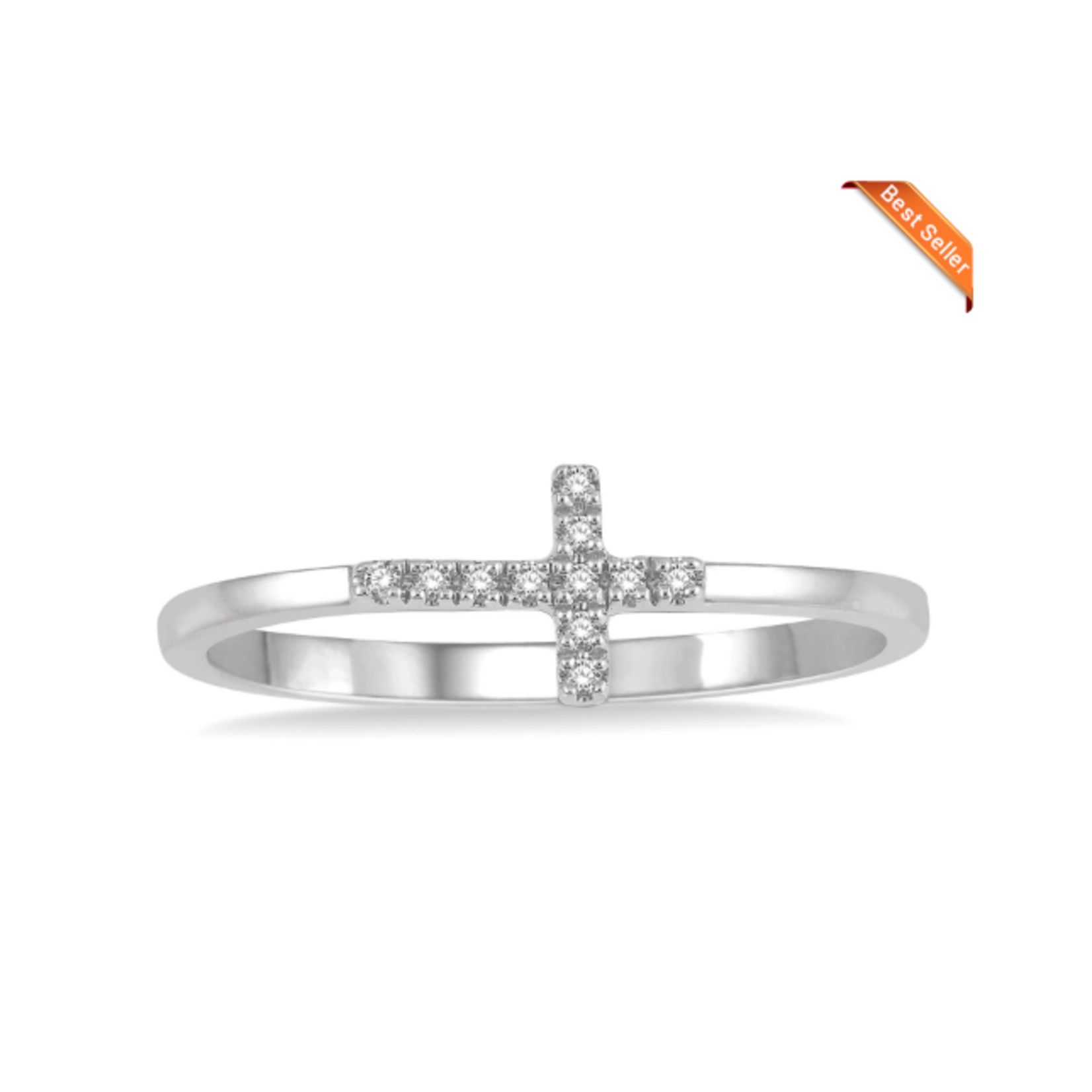 10k White Gold Sideway Diamond Cross Ring