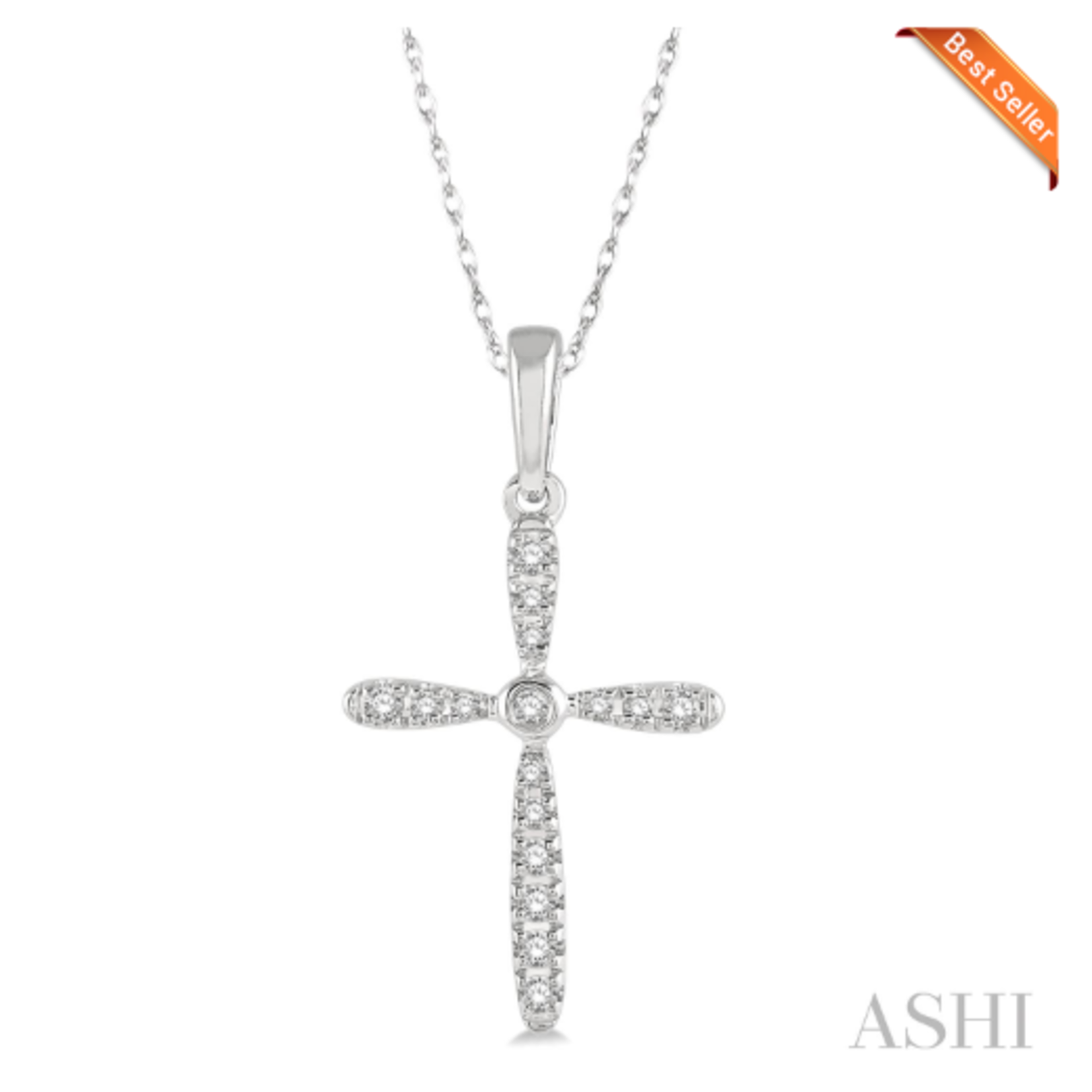 10k White Gold Diamond Cross with Chain