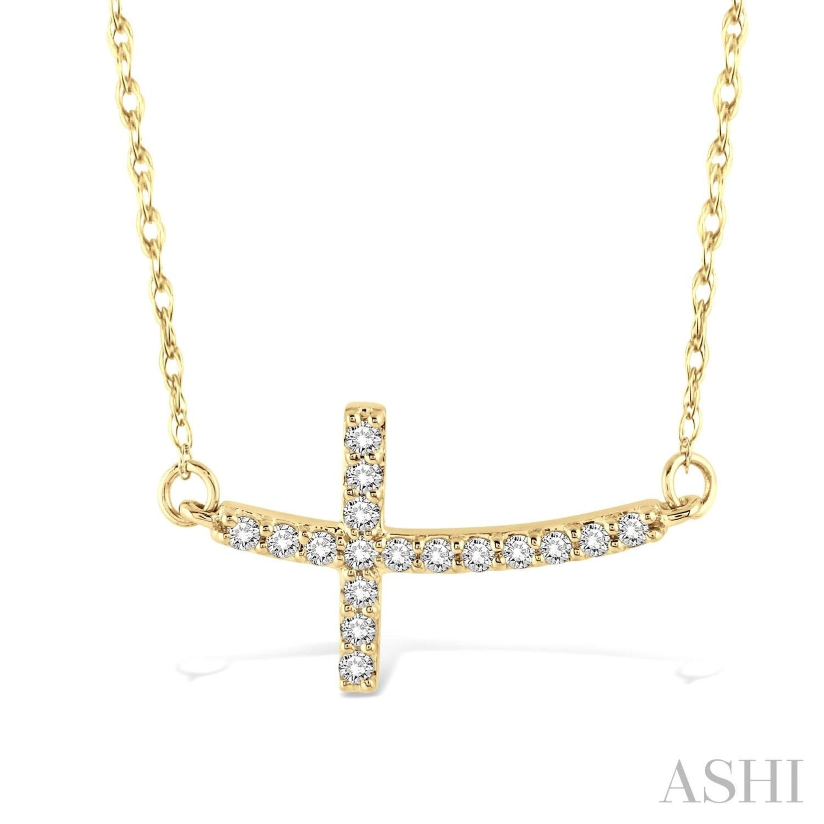 14k Yellow Gold Sideway Diamond Cross with Chain