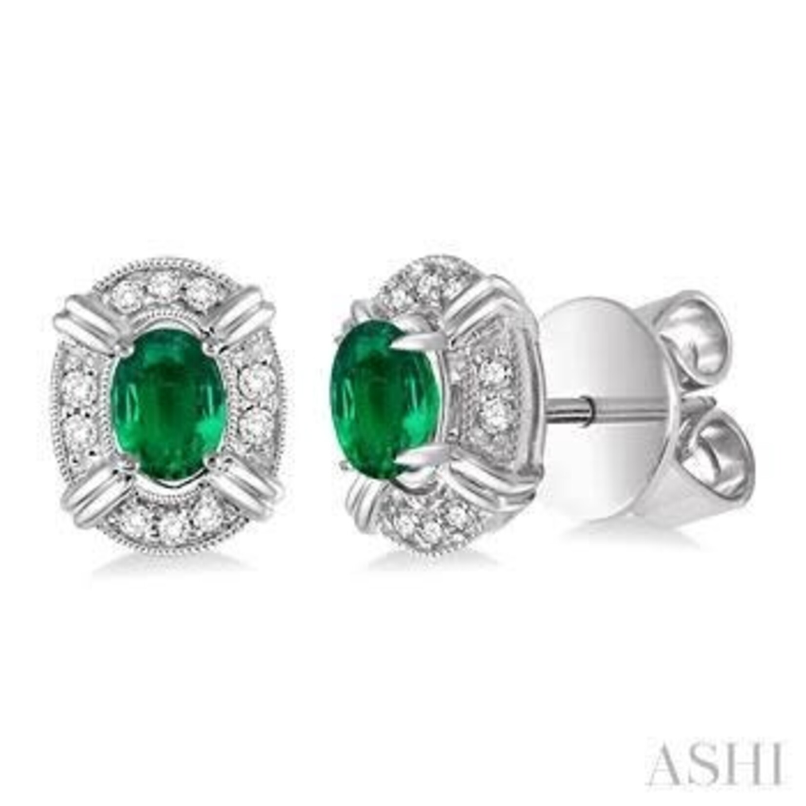 10k White Gold Emerald & Diamond Earrings