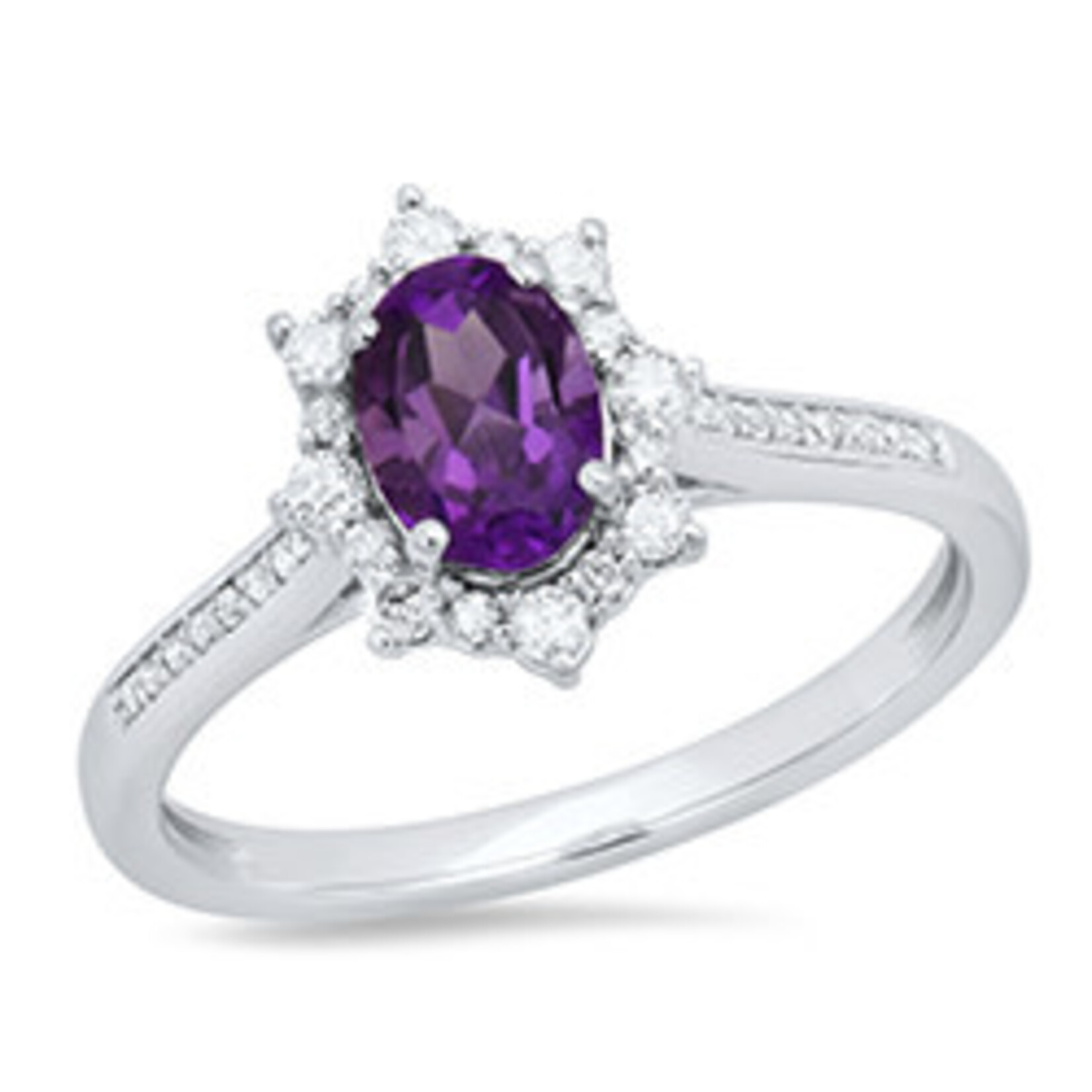10k White Gold Oval Amethyst & Diamond Ring