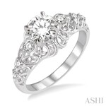 14k White Gold Diamond Engagement Ring with 3/8 Ct Round Cut Center Stone