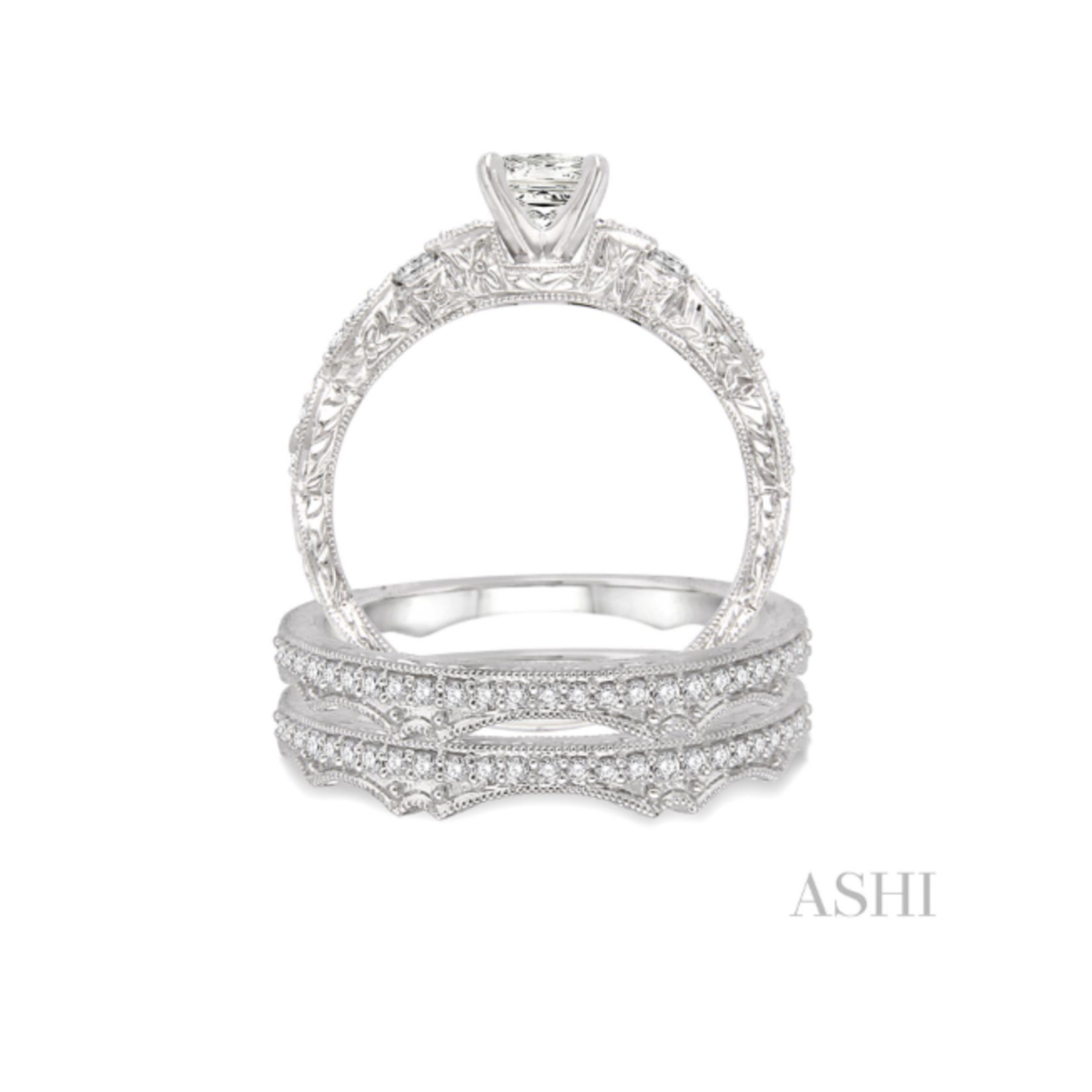 14k White Gold Diamond Wedding 3 Ring Set