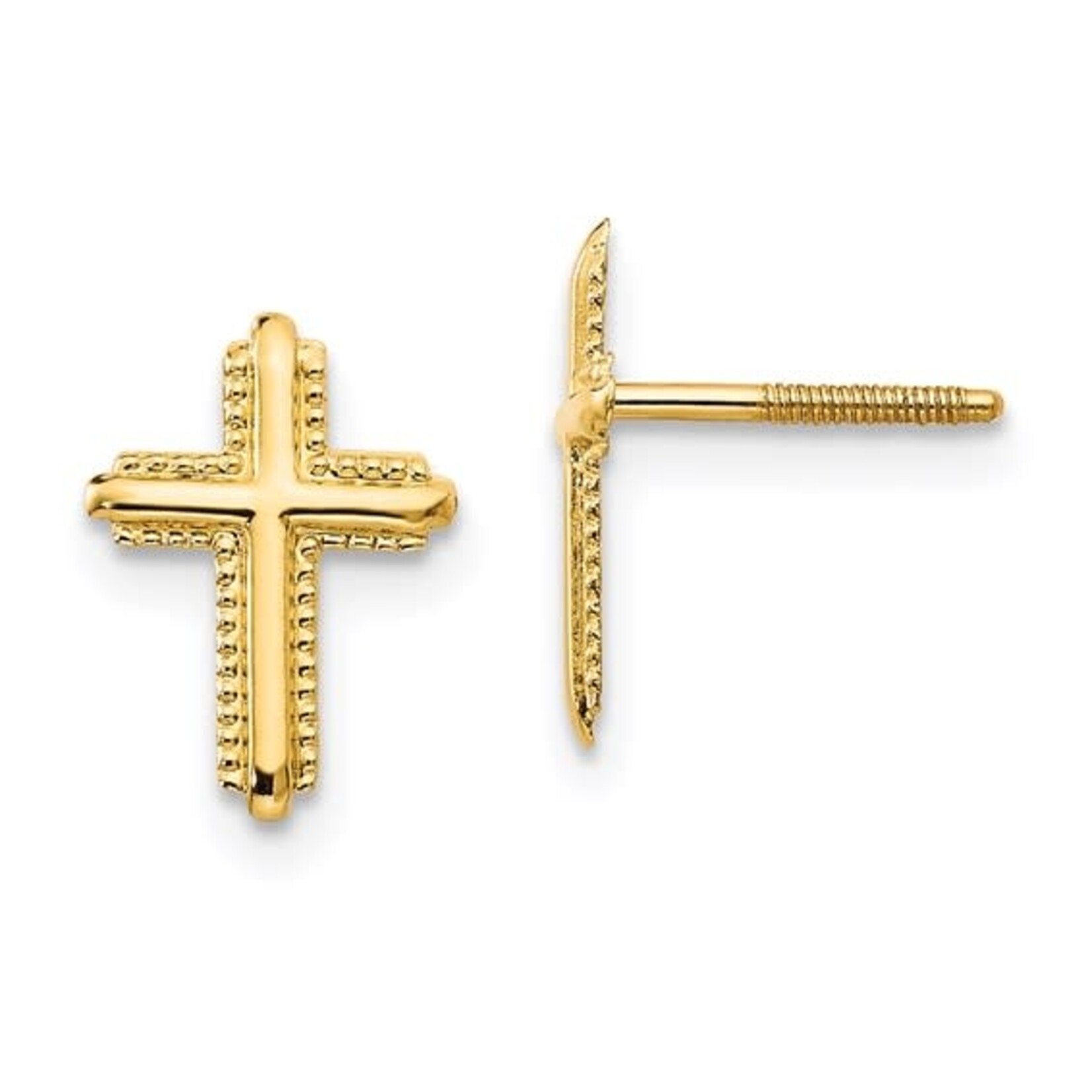14k Yellow Gold Cross Screw Post Earrings