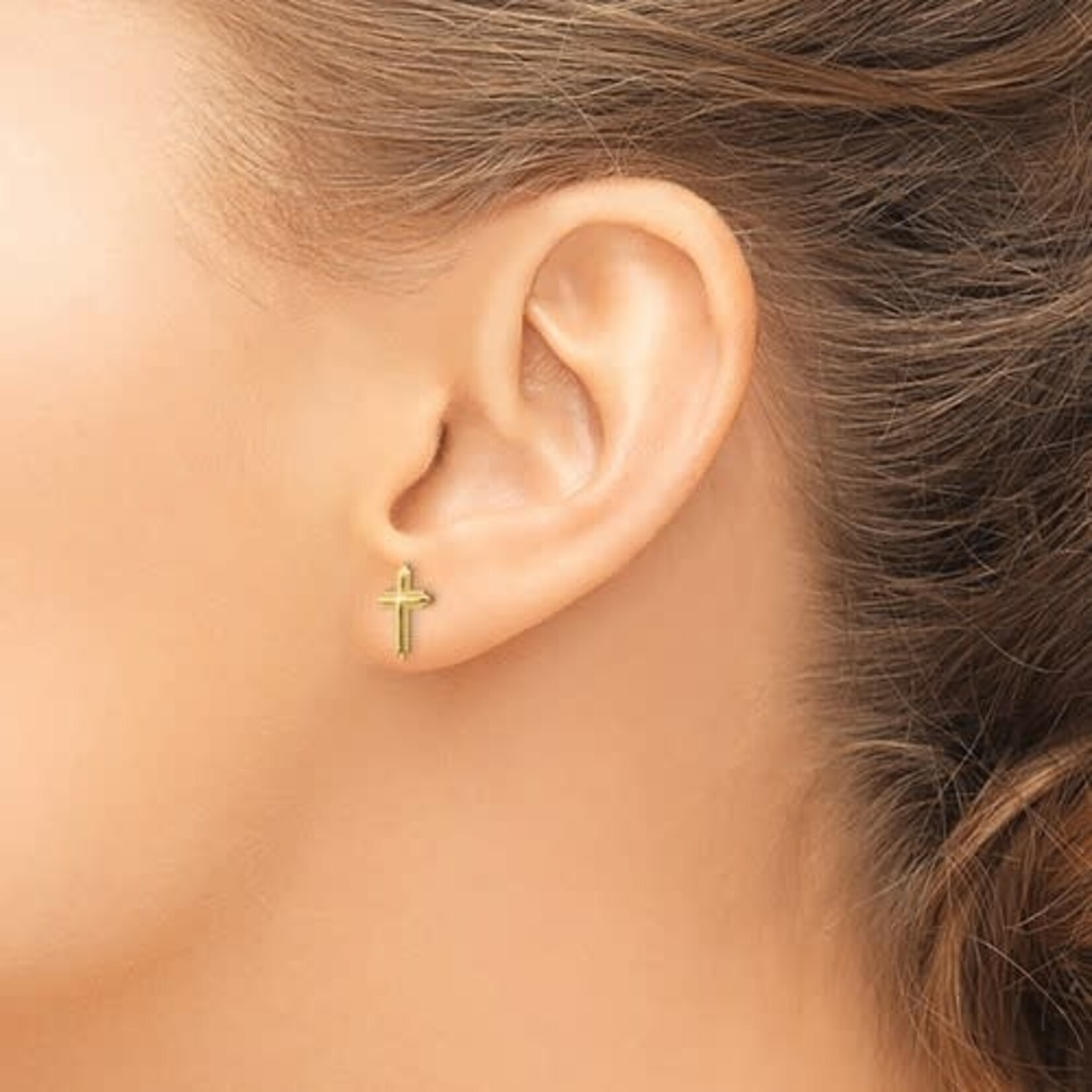 14k Yellow Gold Cross Screw Post Earrings