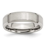 Stainless Steel Brushed and Polished 6mm Flat Beveled Edge Band - Size 12.5
