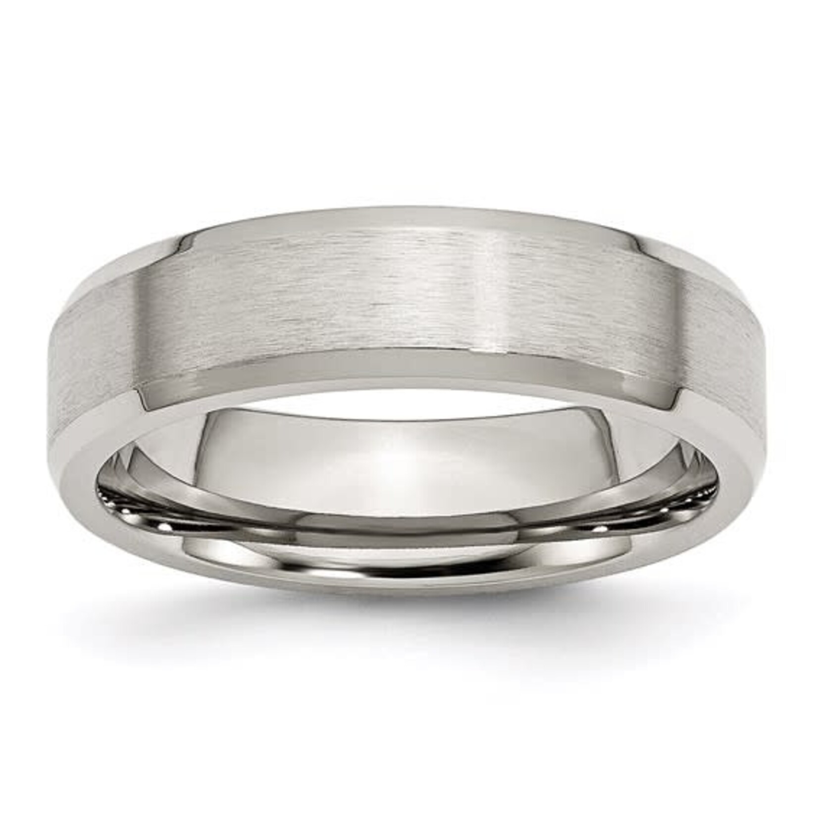 Stainless Steel Brushed and Polished 6mm Flat Beveled Edge Band - Size 12.5