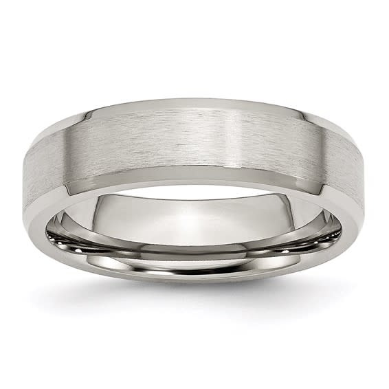 Stainless Steel Brushed and Polished 6mm Flat Beveled Edge Band - Size 12.5
