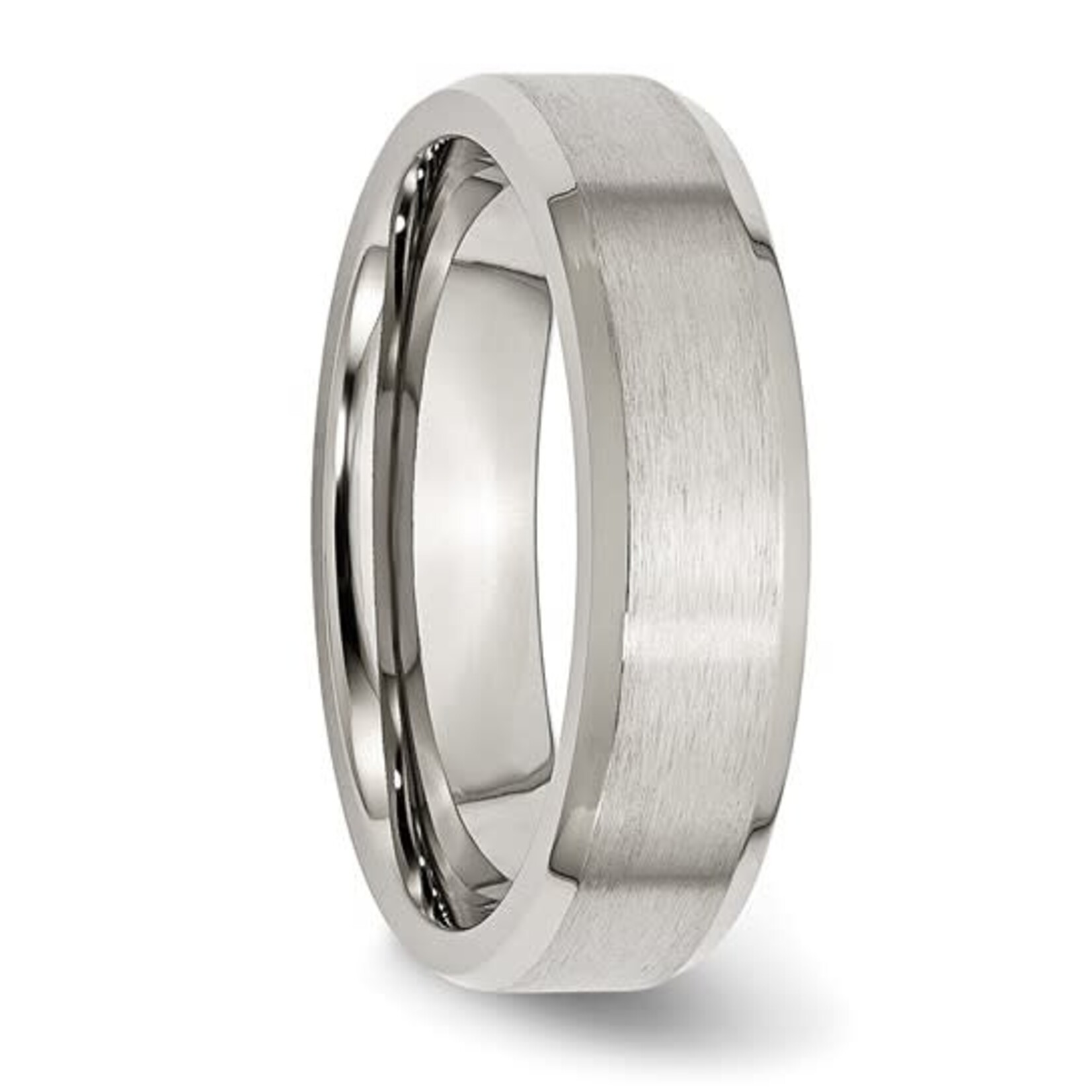 Stainless Steel Brushed and Polished 6mm Flat Beveled Edge Band - Size 12.5