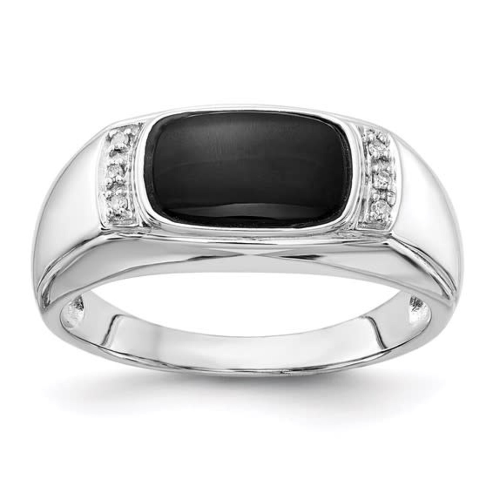 14k White Gold Onyx and Diamond Mens Ring