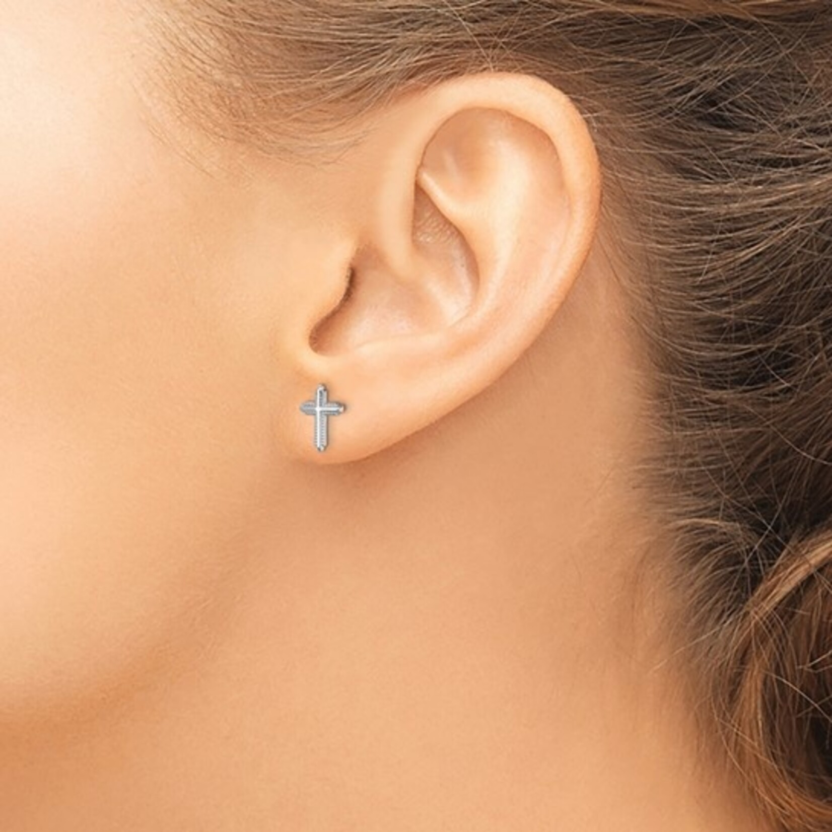 Quality Gold 10K White Gold Polished Cross Post Earrings