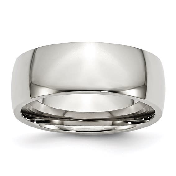 Stainless Steel Polished 8mm Half Round Band - Size 9.5