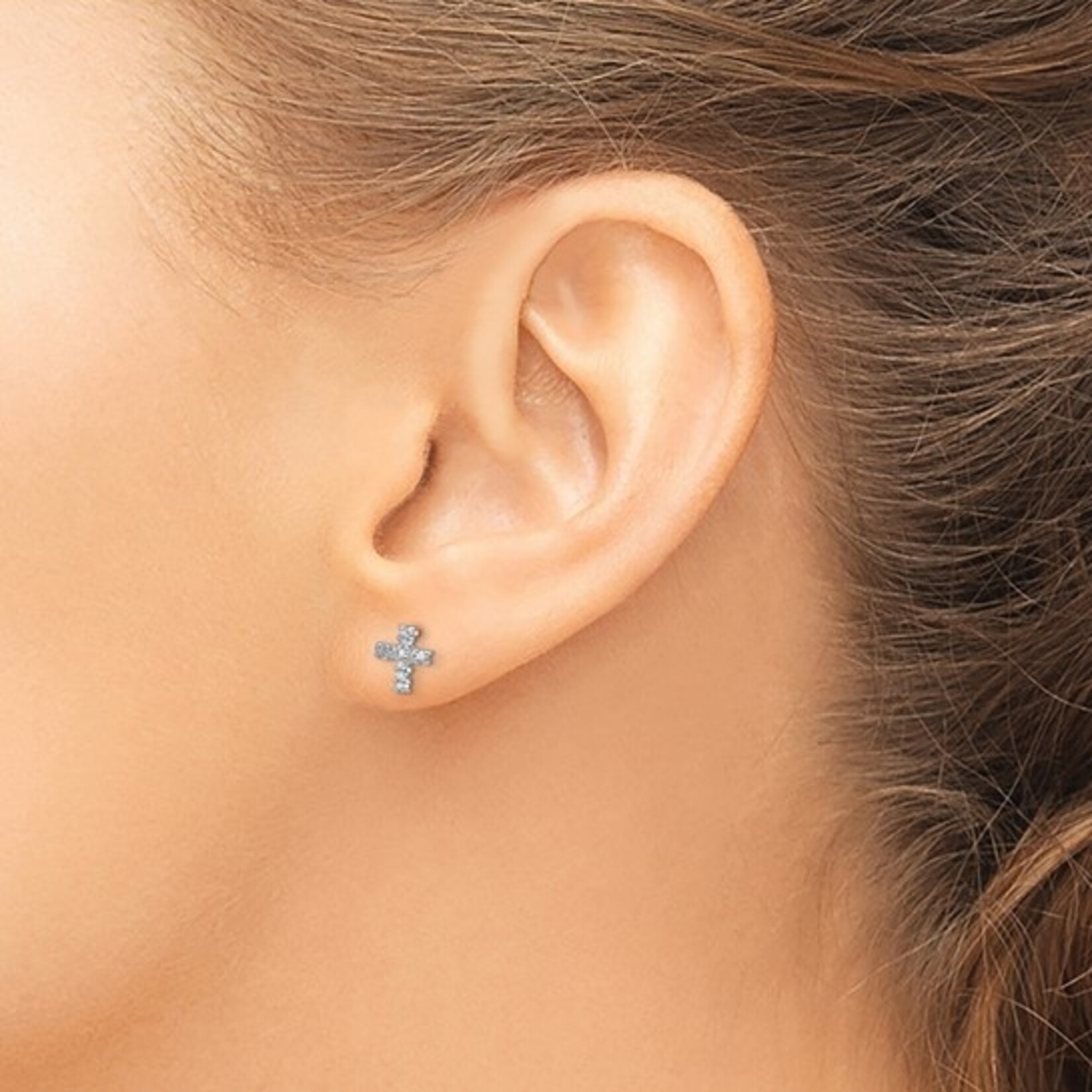 Quality Gold Inc. Sterling Silver Diamond Cross Post Earrings
