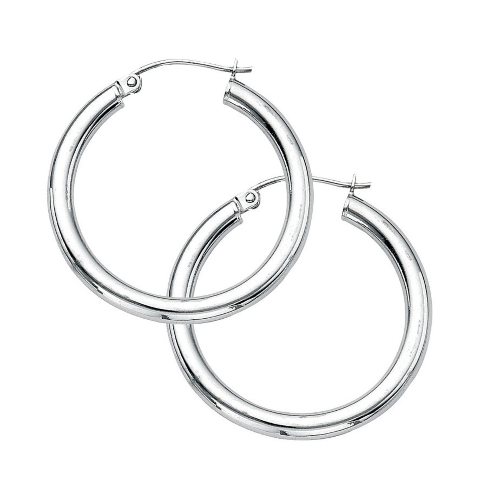 Sterling Silver Rhodium Plated 3x30mm Polished Hoops
