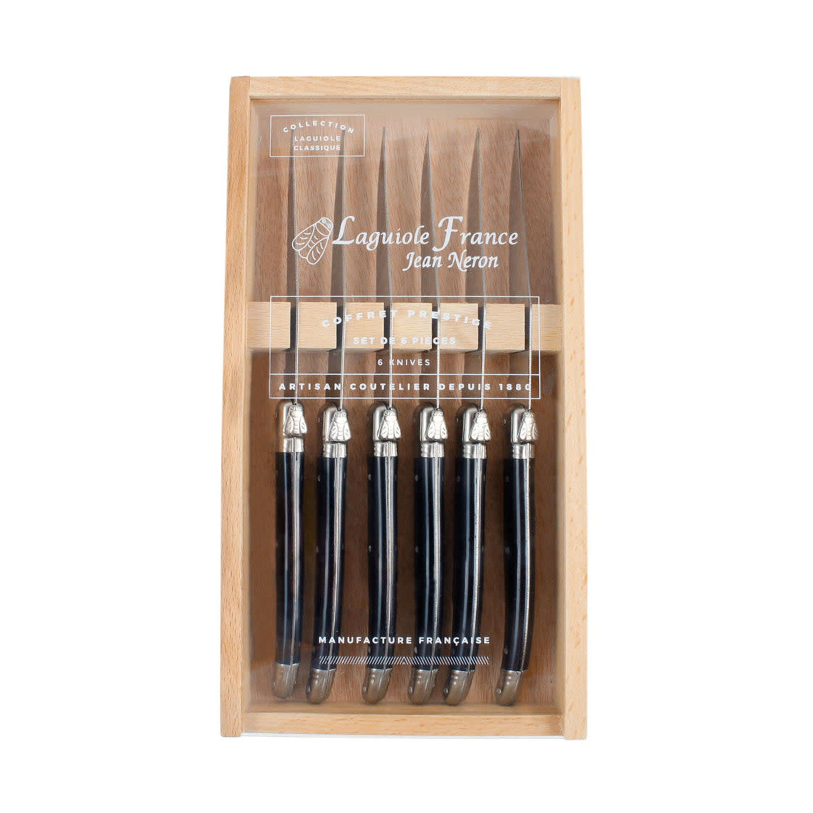 Laguiole Black Knives in Wooden Box (Set of 6)