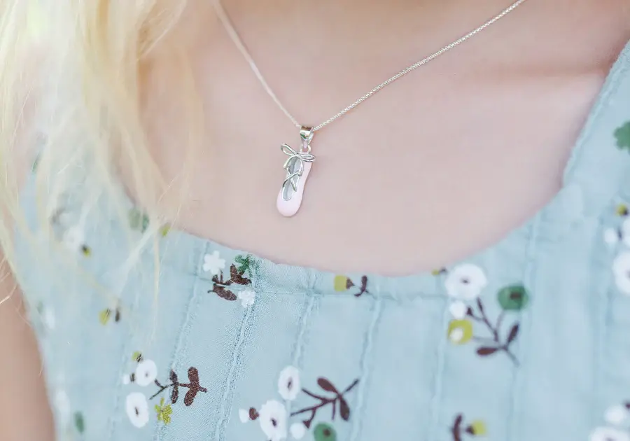 Sterling Silver Pink Enamel Ballerina Slipper Necklace