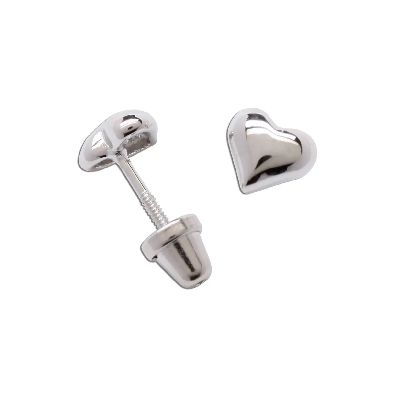Sterling Silver Puff Heart Screw Back Earrings