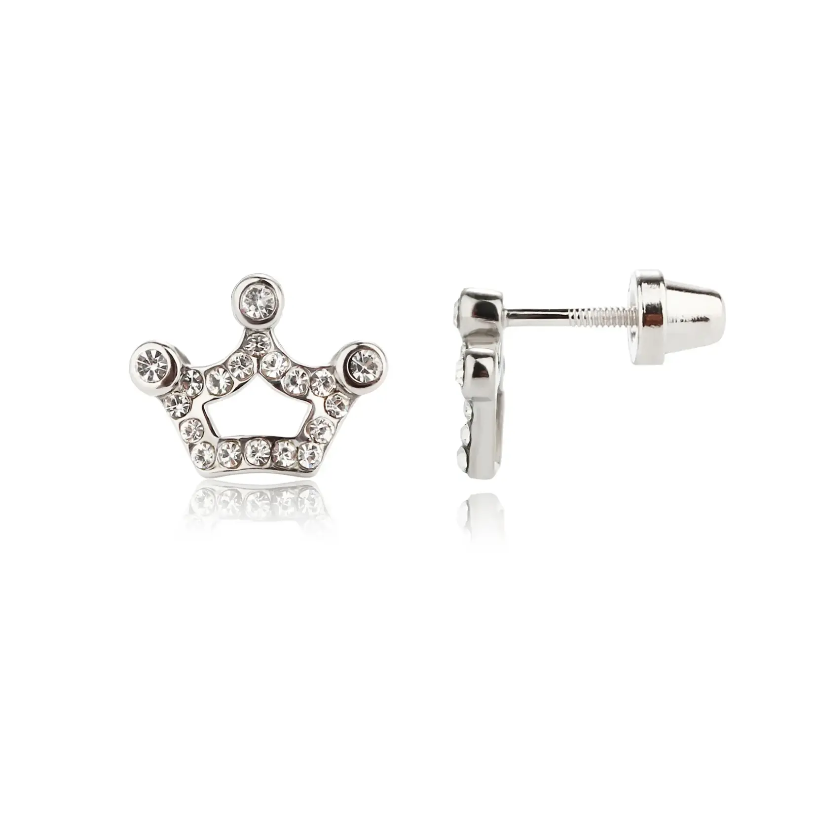 Sterling Silver CZ Tiara Screw Back Earrings