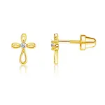 14k Gold-Plated Sterling Silver Cross Screw Back Earrings with CZs