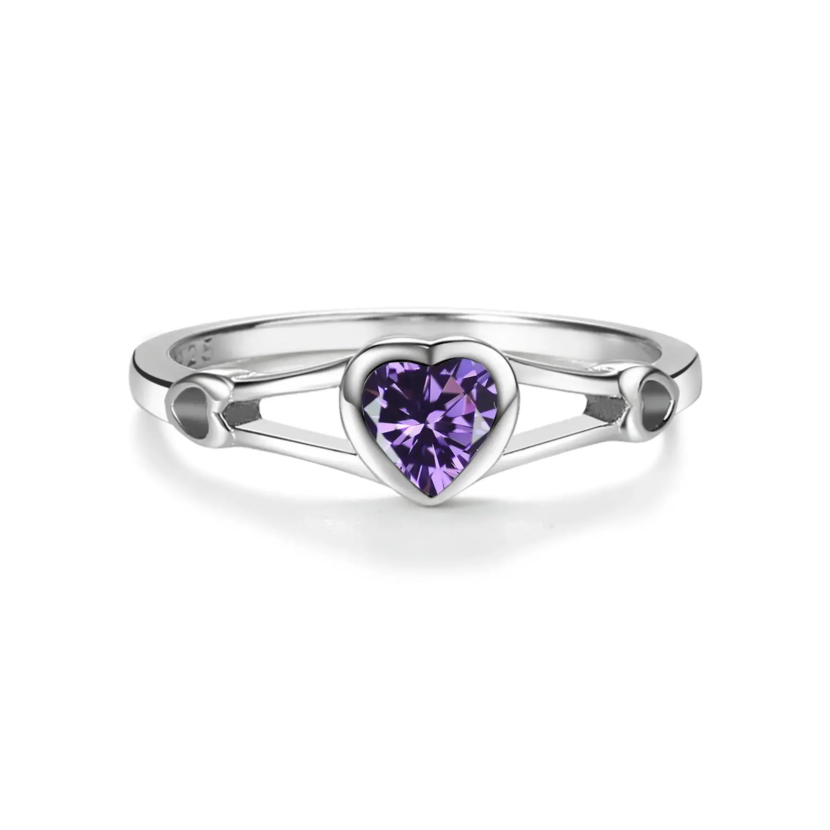 Sterling Silver Heart Birthstone Ring - February