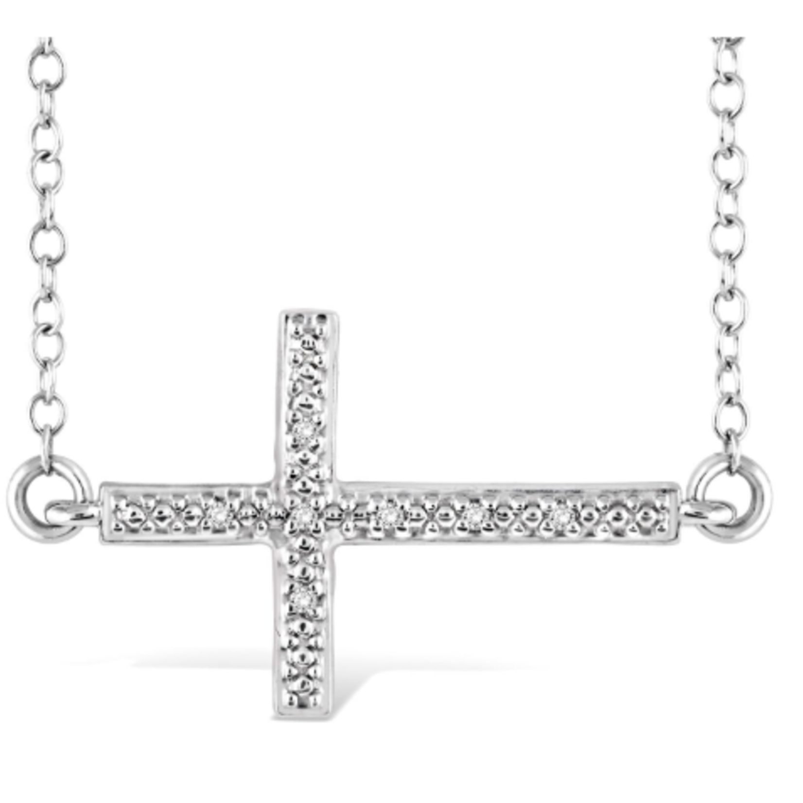 Sterling Silver Diamond East to West Cross Pendant with Chain