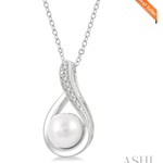 Sterling Silver Pearl and Diamond Pendant with Chain